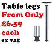 worktop and table top bar legs fully adjustable by 30mm in satin chrome plated or polished chrome finish. Ideal for tables and breakfast bars.